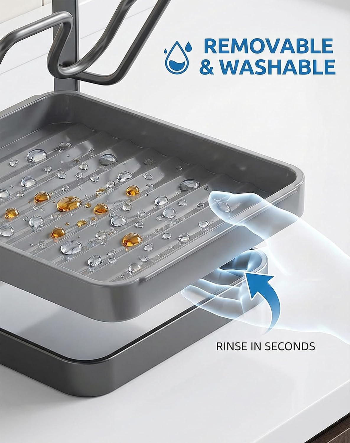 Kitchen Pot Lid Storage Rack & Organizer – Metal Pot Lid Holder While Cooking for Countertop – Heavy Duty Pan Lid Holder Stand with Drip Tray & Spoon Rest for Spatulas, Ladles & Large Lids (2-Layer) - Image 5