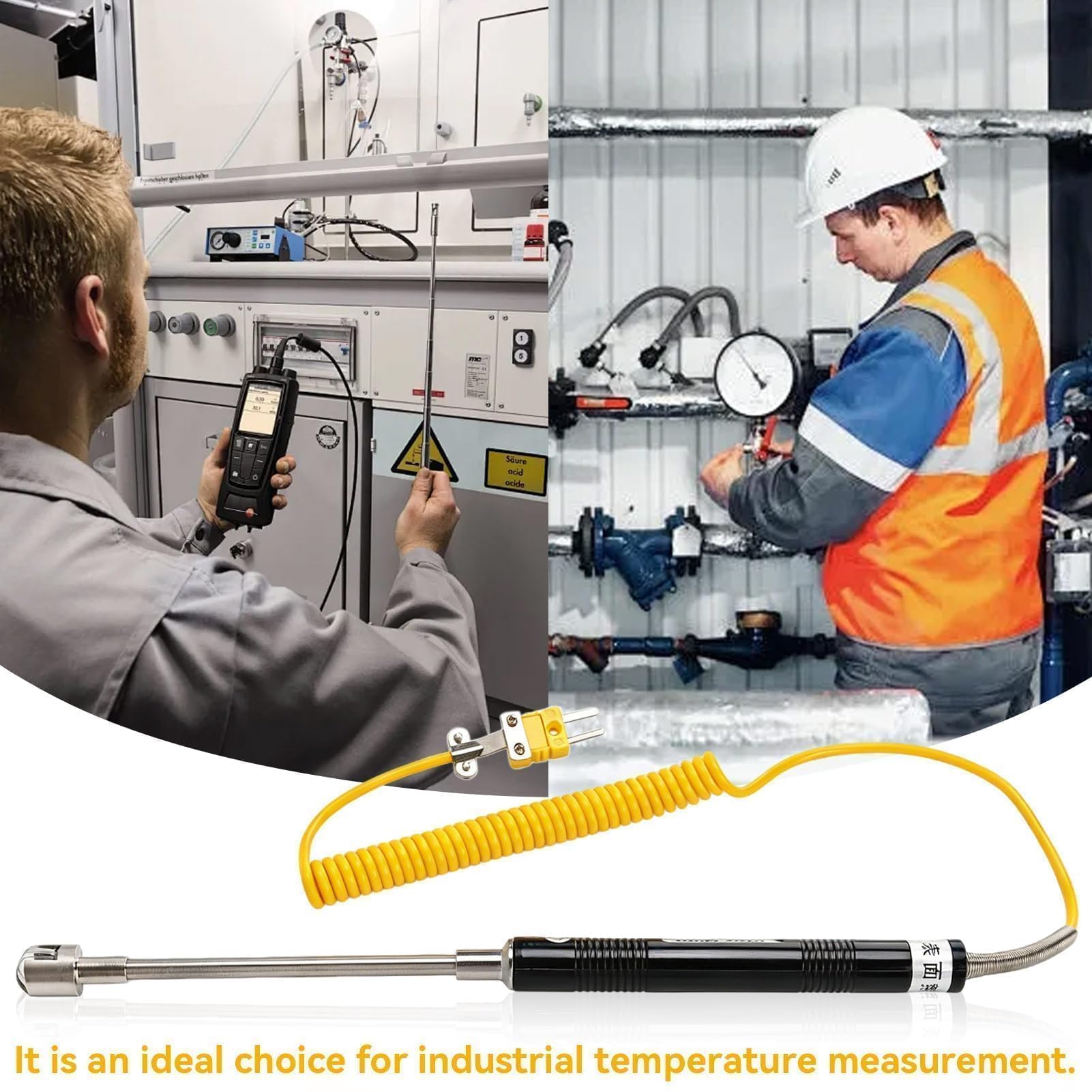 Sonde Type K Air, Sonde de Température de Surface avec Poignée Isolée, Portable Aiguille Pointe Capteur de Thermocouple en Acier à Réponse Rapide pour Mesure de Température