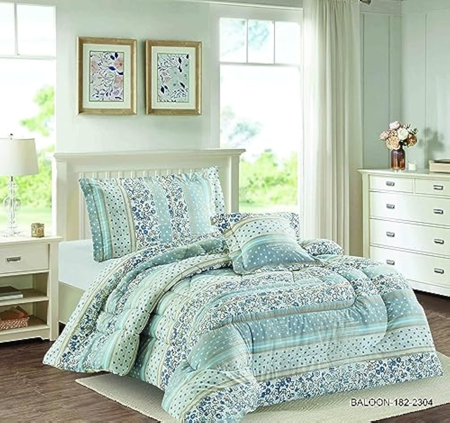 EliteHome Elite Home Premium 4 Piece Single Comforter Set,with Pillow Cover, Fitted Sheet, and Pillowcase (Blue, Single)