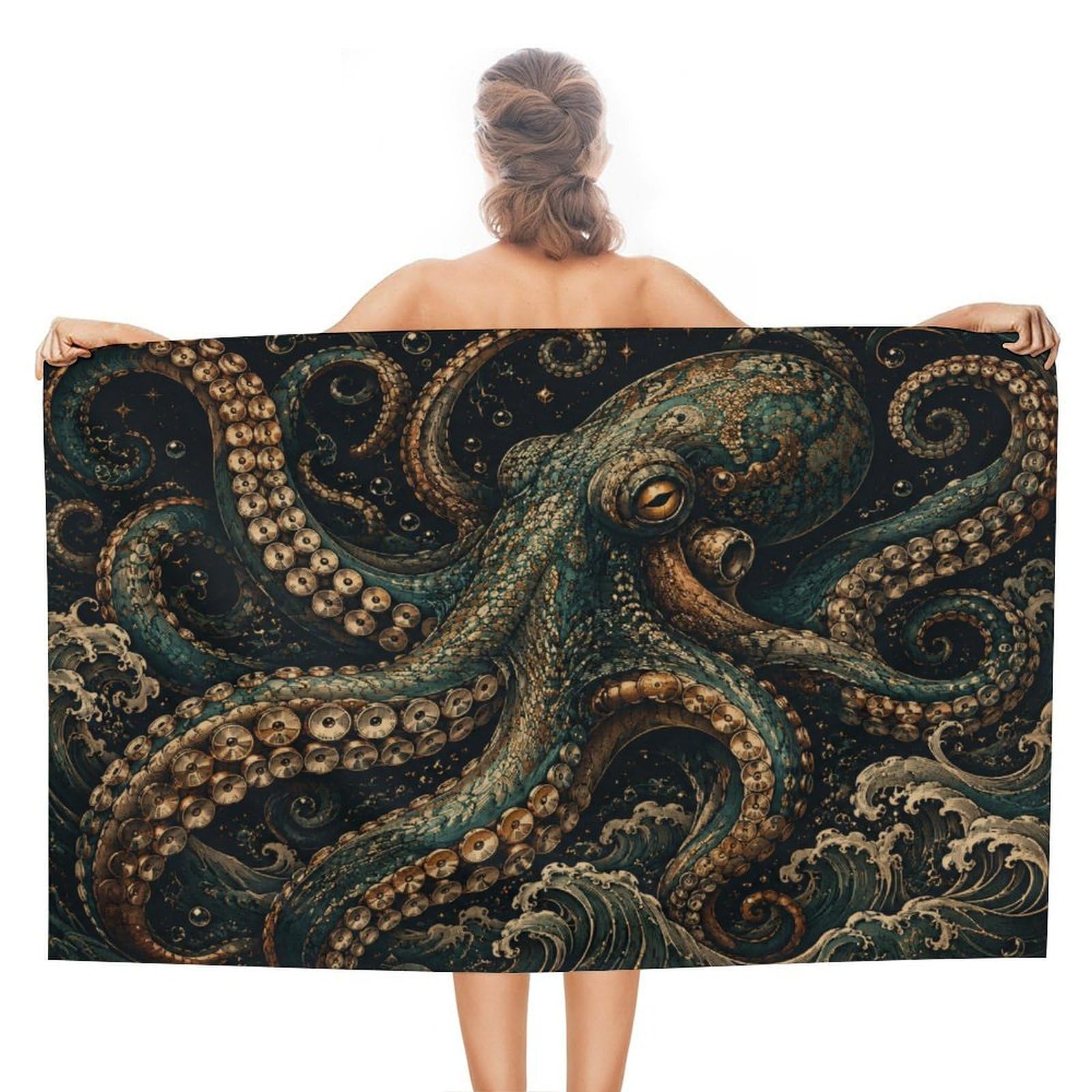 Anceky Ocean Octopus Waves Deep Sea Oversized Beach Towel Quick Dry Sand Free Microfiber Travel Towel Lightweight Multi Purpose Beach Blanket Pool Gym Bath Towel 51x31 in