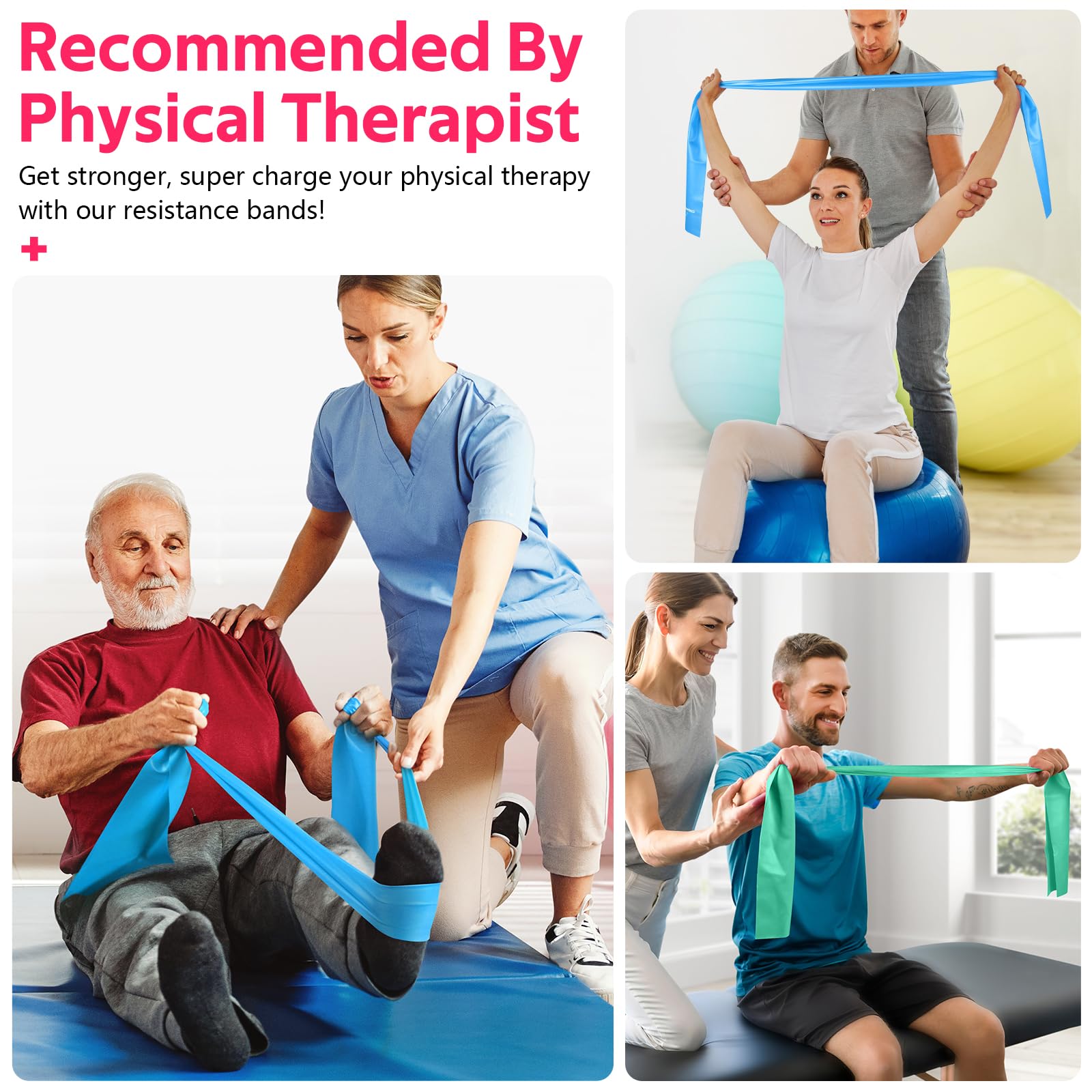 Widerstandsbänder für Training, Übungsbänder für Physiotherapie, Stretch, Erholung, Pilates, Reha, Krafttraining und Yoga Starter-Set