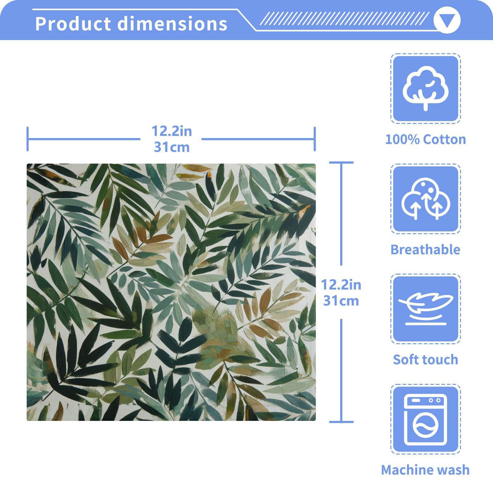 YANENDIE Tropical Leaves Brushstrokes Washcloths Towels, Highly Absorbent and Soft Cotton Face Cloths, 2 Pack Quick Dry Wash Cloths - 12 X 12 Inches