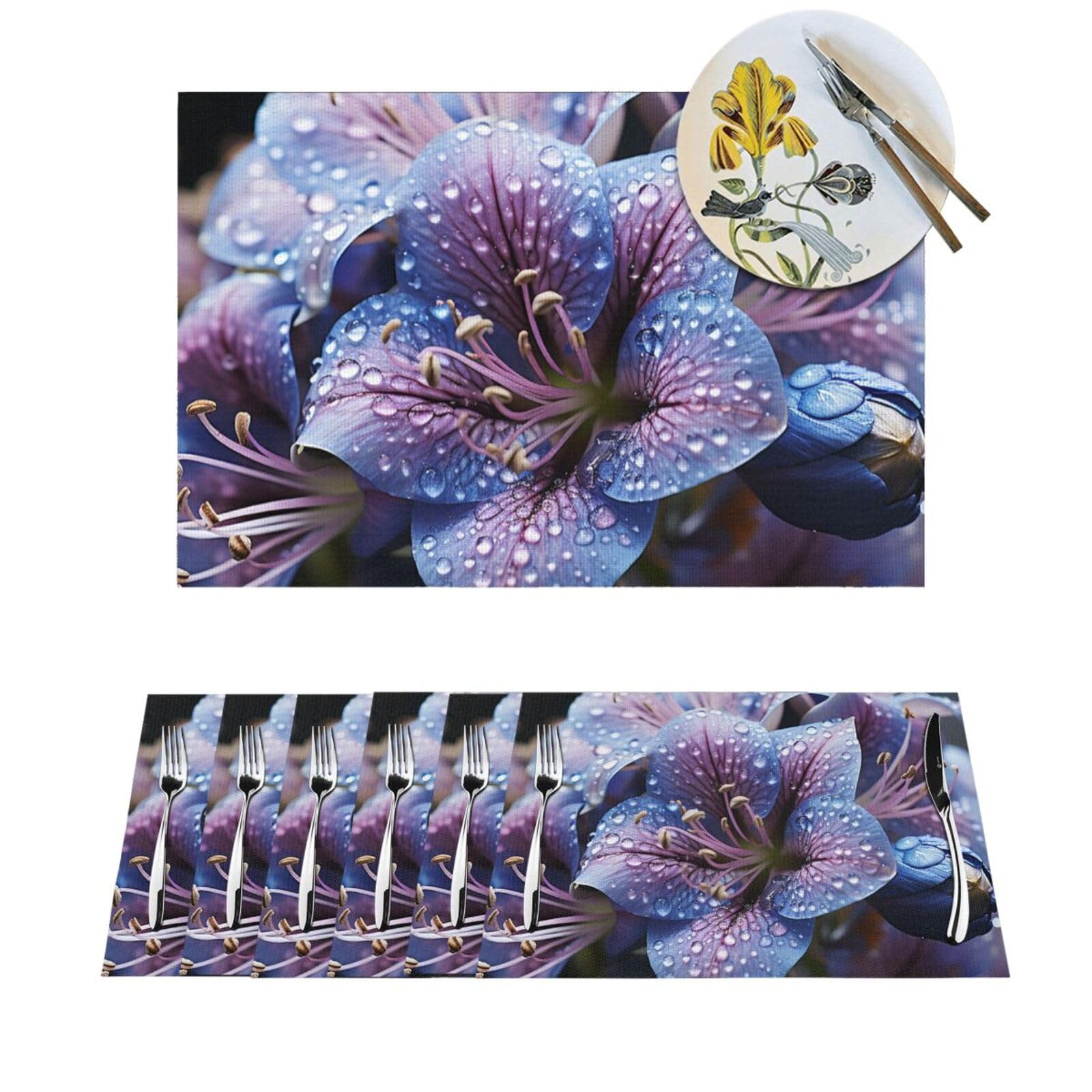 Set de table de qualité supérieure fleurs bleues violettes lot de 4 PVC résistant et chic