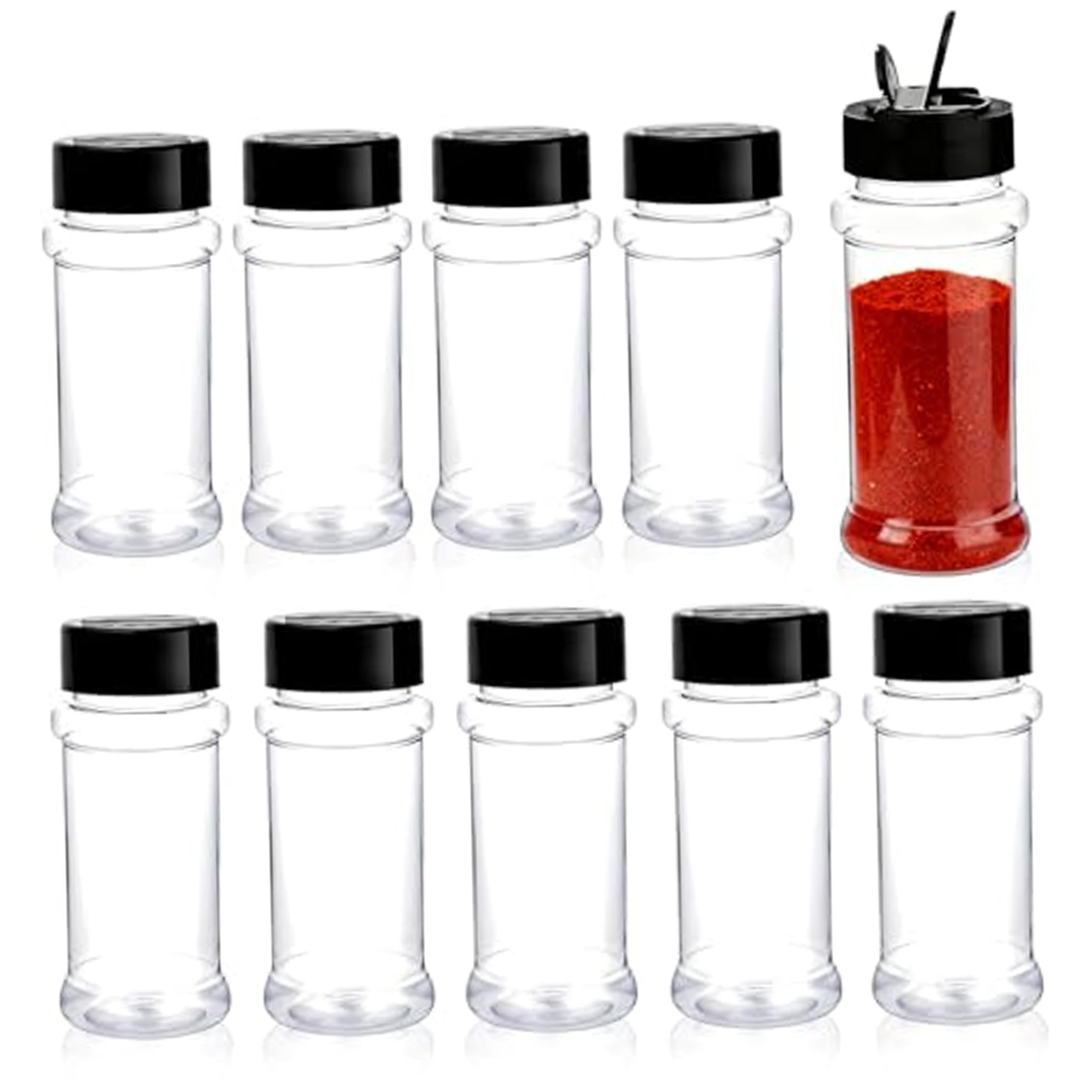 AwnsIMfreien Spice Jar, 10 Pack Spice Jars, Dual Flip Lid Design, 100ml Food-grade Plastic Containers, Transparent, Jars