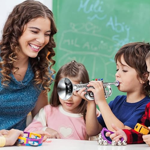 Miniatura 6 de Juego de 2 instrumentos musicales que incluyen trompeta de juguete y saxofón de juguete, trompeta de plástico, juguete educativo para regalo de