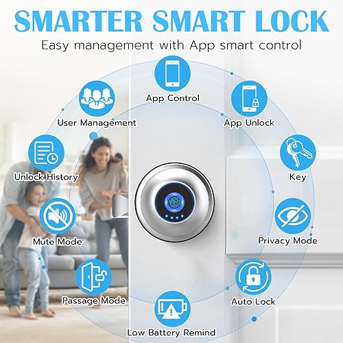 Miniatura 5 de eLinkSmart Cerradura de puerta de huellas dactilares inteligente con llave sin llave cerradura de puerta de entrada para dormitorio apartamento con