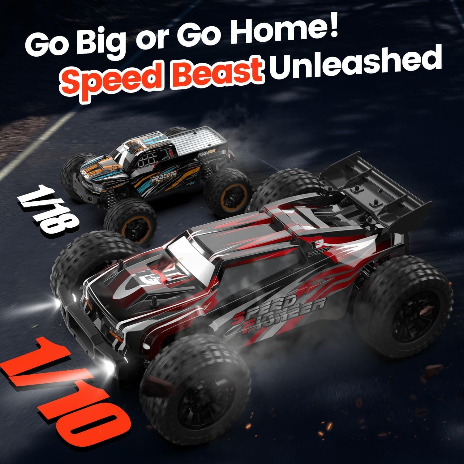 DEERC 9206E RC Ferngesteuertes Auto mit 48 km/h High Speed, 4WD 1:10 CAR Off-Road 2.4GHz Funkfernsteuerung Monstertruck Buggy,2 Akku Lange Laufzeit,Crawler Spielzeug Rennwagen für Kinder Erwachsene