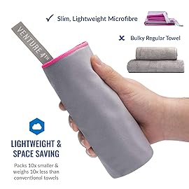 VENTURE 4TH Microfibre Travel Towel - Sports Towel: Packable Personal Microtowel for Athletic Men and Women - Fluffy and Absorbing (Gray-Pink Large)