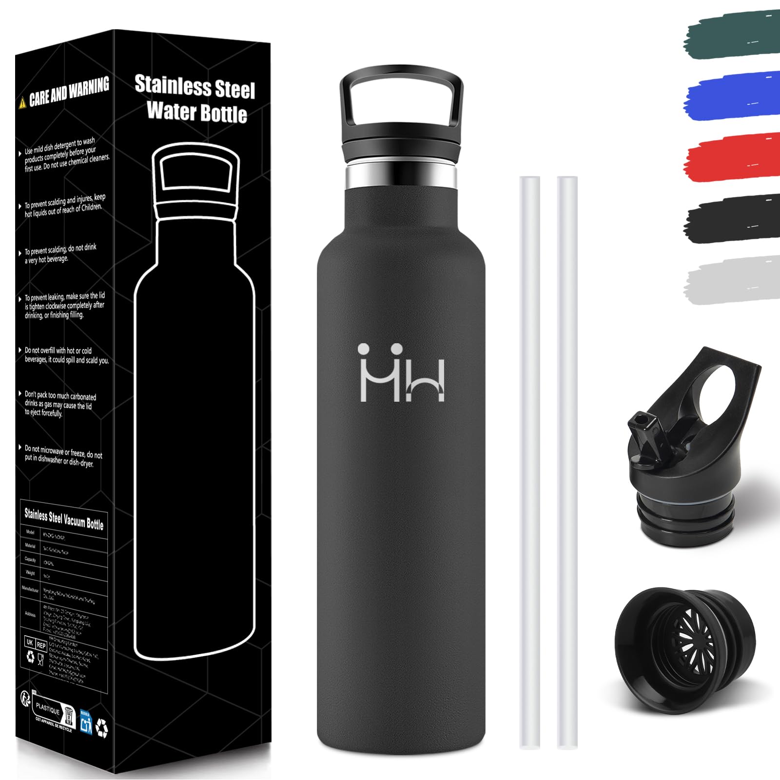 Borraccia Termica 750ML, Senza BPA, Borraccia Termica Con Cannuccia, Acciaio Inossidabile 18/8, Bottiglia Termica A Prova Di Perdite, Borraccia Acciaio Inox Per Scuola, Palestra, Sport, Bici