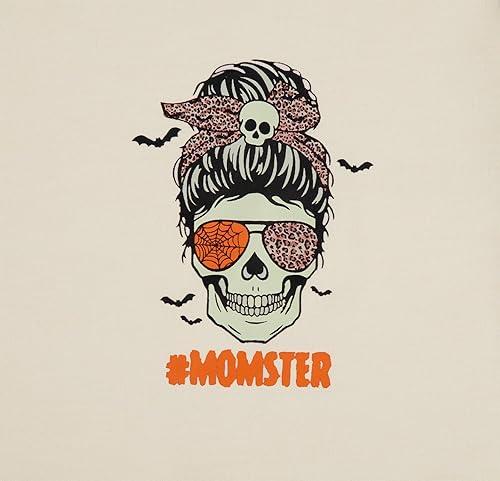 Vista 4 de LOTUCY Sudadera Momster para mujer, Halloween, mamá, sin botones, divertida, con diseño de calavera, camisas de manga larga