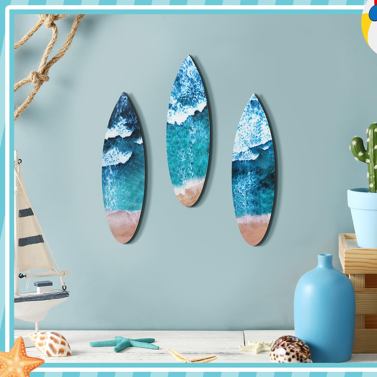 DECLINA Planche De Surf Déco Murale Cool Wave - Impression Sur Aluminium Dibond 100x30 Cm - Résistante Intérieur/extérieur