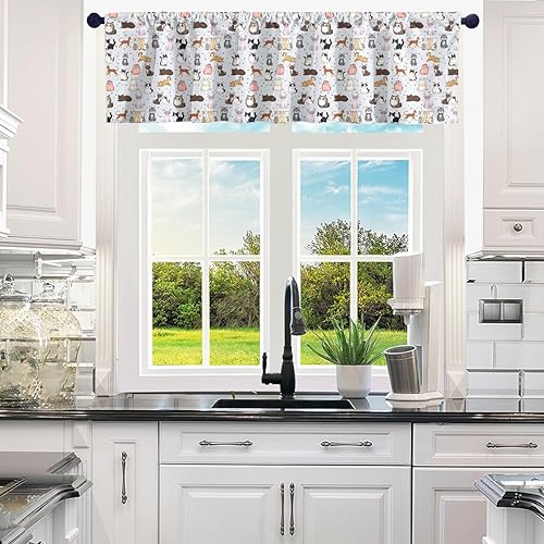 Miniatura 6 de jejeloiu Lindas cortinas de cenefa de vaca para sala de estar, dormitorio, cortinas de cocina con estampado de vaca, cenefas de cortina de animales