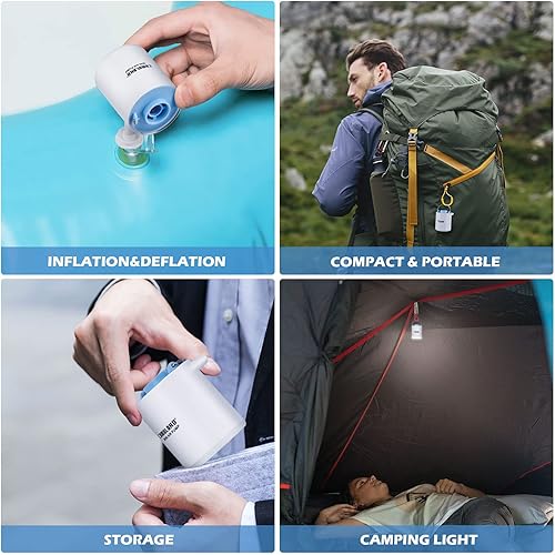 Miniatura 4 de CAMULAND Mini bomba de aire, bomba de almohadilla para dormir, bomba de aire portátil para inflable con batería de 1300 mAh, luz de campamento