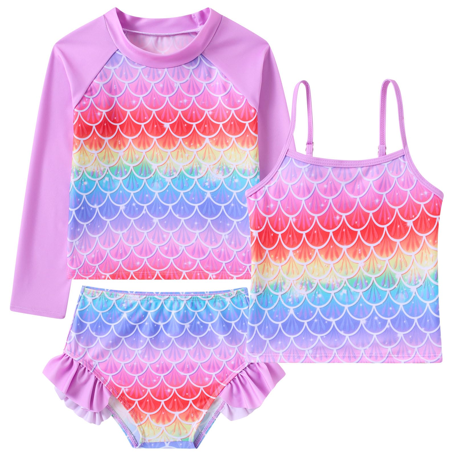 Funnycokid Girls Swimsuit Tankini Rash Guard Set Bathing Suits 3-10 Years