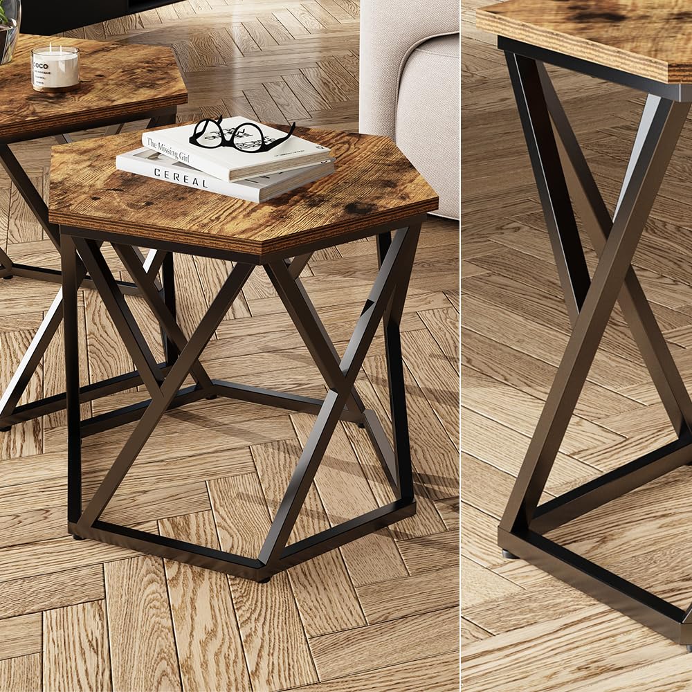 Vicco Couchtisch-Set Fyrk, Eiche rustikal, 57 x 57 cm 2er-Set, platzsparend zusammenklappbar und vielseitig kombinierbar