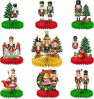 9Pcs Christmas Table Decorations 3D Christmas Honeycomb Centerpieces Nutcracker Xmas Party Centerpieces Novelty Christmas Tree Table Toppers for Christmas Party Decoration
