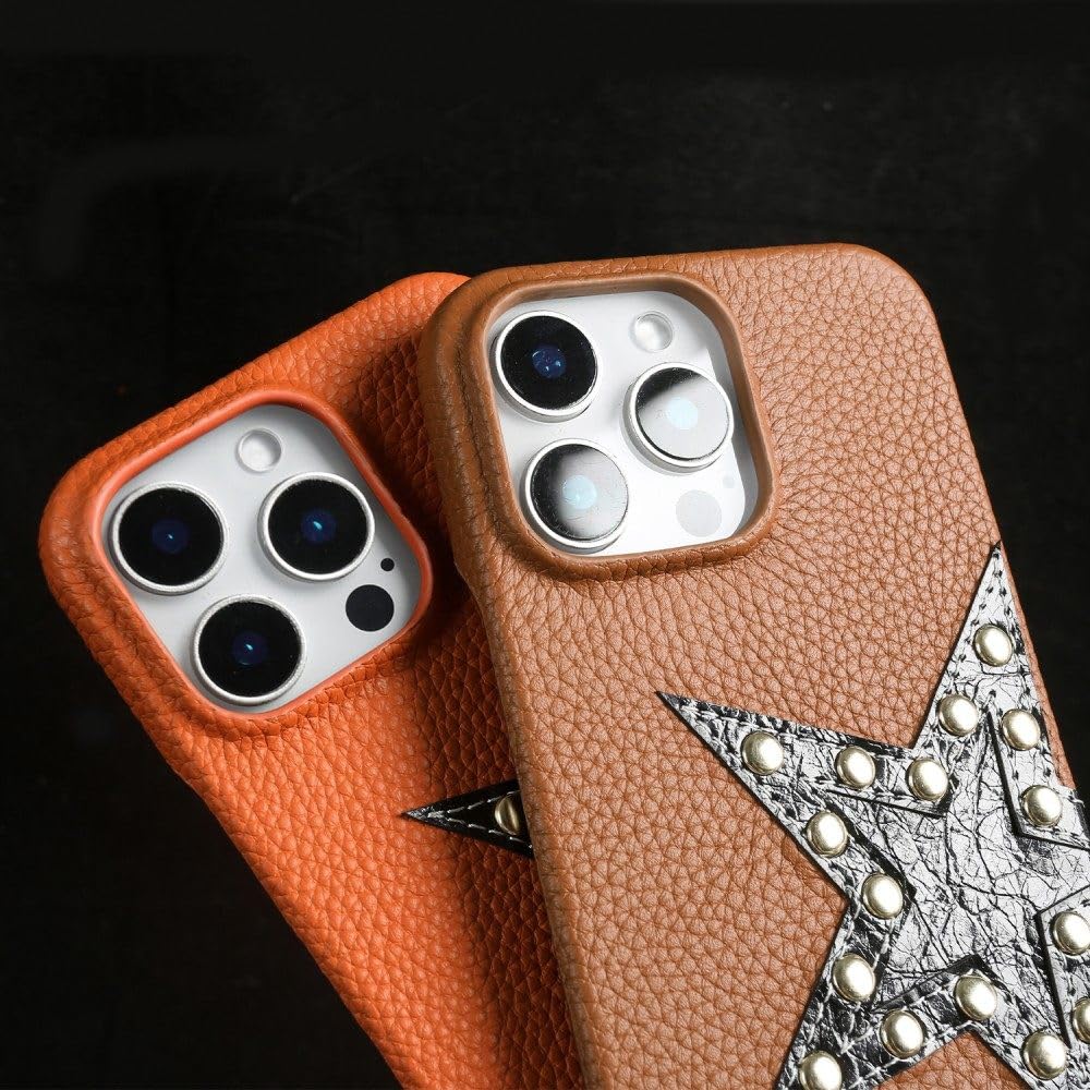 Custodia in pelle con design a stella per iPhone 16 Pro Max 15Pro 11 13 12pro 14Pro con tracolla e cordino, per telefono, color cachi, per iPhone 16