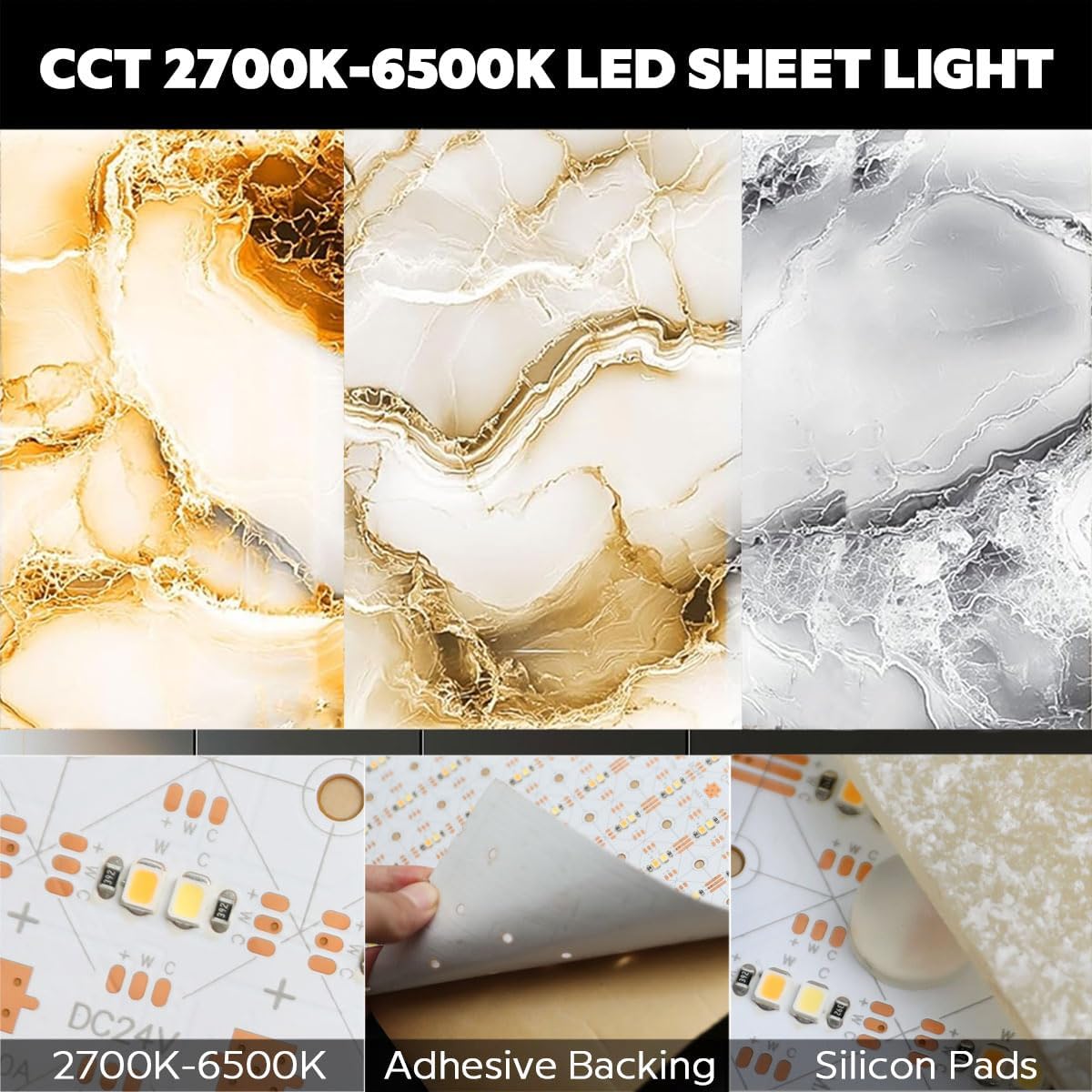 Large Tunable White LED Backlight Sheet 2700K-6500K, 78.7in x 9.45in 5.3 Sq Ft for Quartz Marble Countertops Backlit, 24V 104W 95+CRI Dimmable Flexible Cuttable Linkable LED Panel (6.56Ft Long)