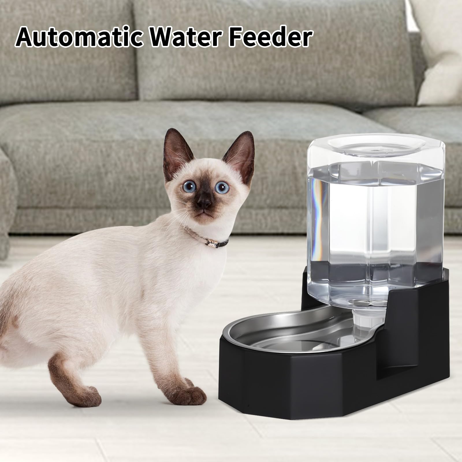 Sfozstra 5L Trinkbrunnen f. Hunde - Edelstahl, standsicher | Schwerkraftbetrieben, 5L, rutschfester Sockel, erhöhter Rand, zerlegbar, für mittlere/große Hunde, innen/außen