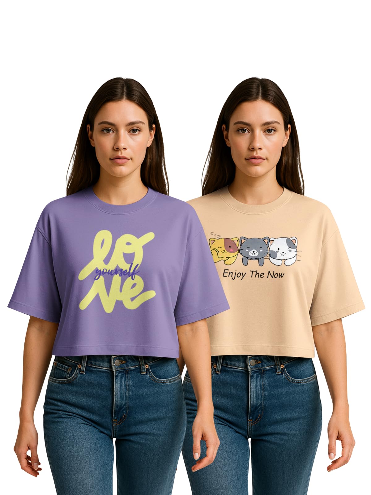 hellcat Mulitcolor Trendy Printed Oversized Crop T-Shirt for Women | Pack of 2 T-Shirt-picture-23