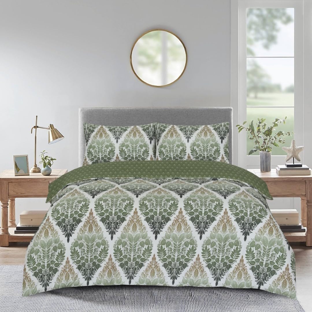 renoazul Microfiber Duvet Cover Sets Single - Single Bed Duvet Cover Set with Pillow Case & Fitted Sheet, Bedding Set Single, Soft & Easy Care - Single 3 Piece, Leaf Green