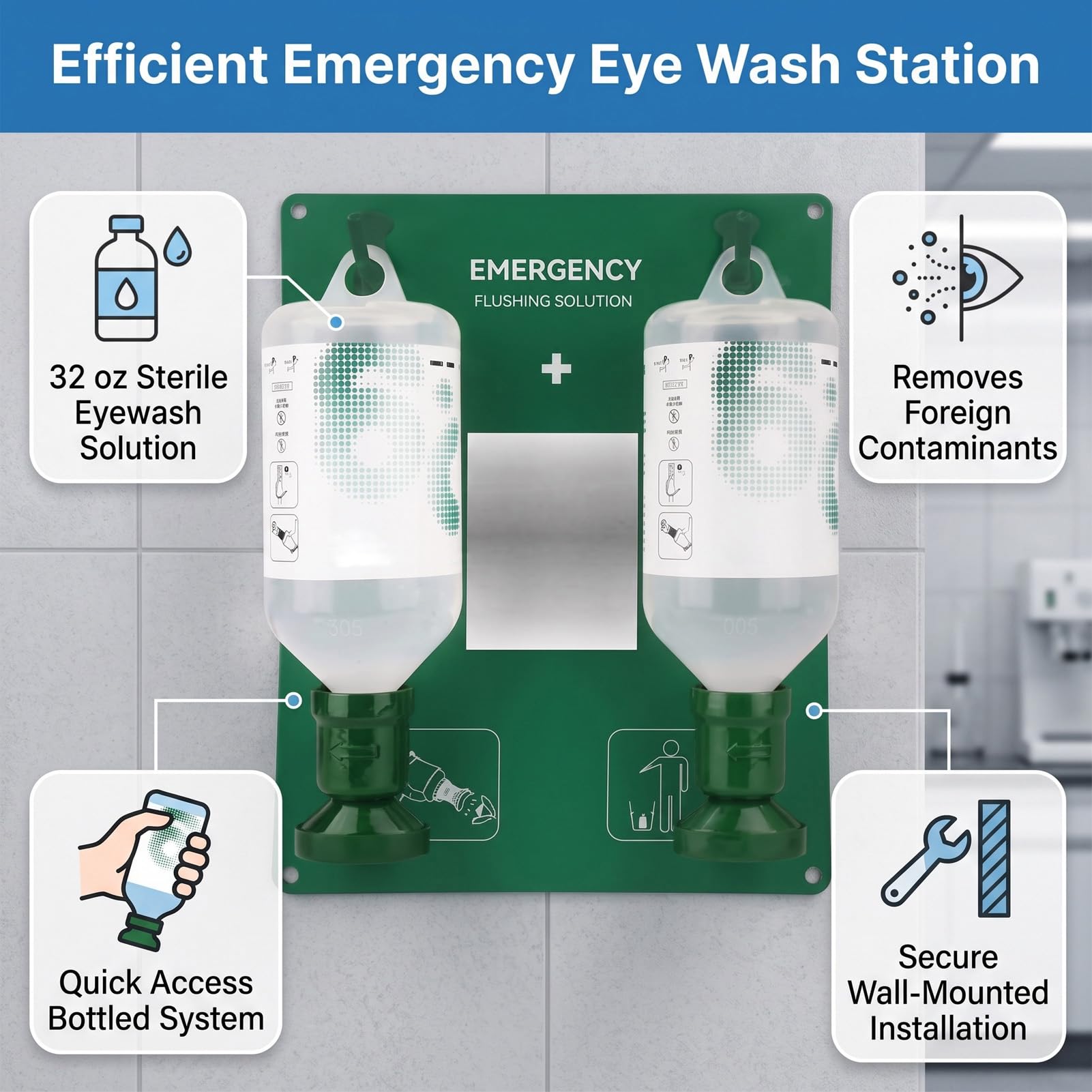 Luocute Station de Lavage Oculaire D'urgence avec 2 Bouteilles de 32oz