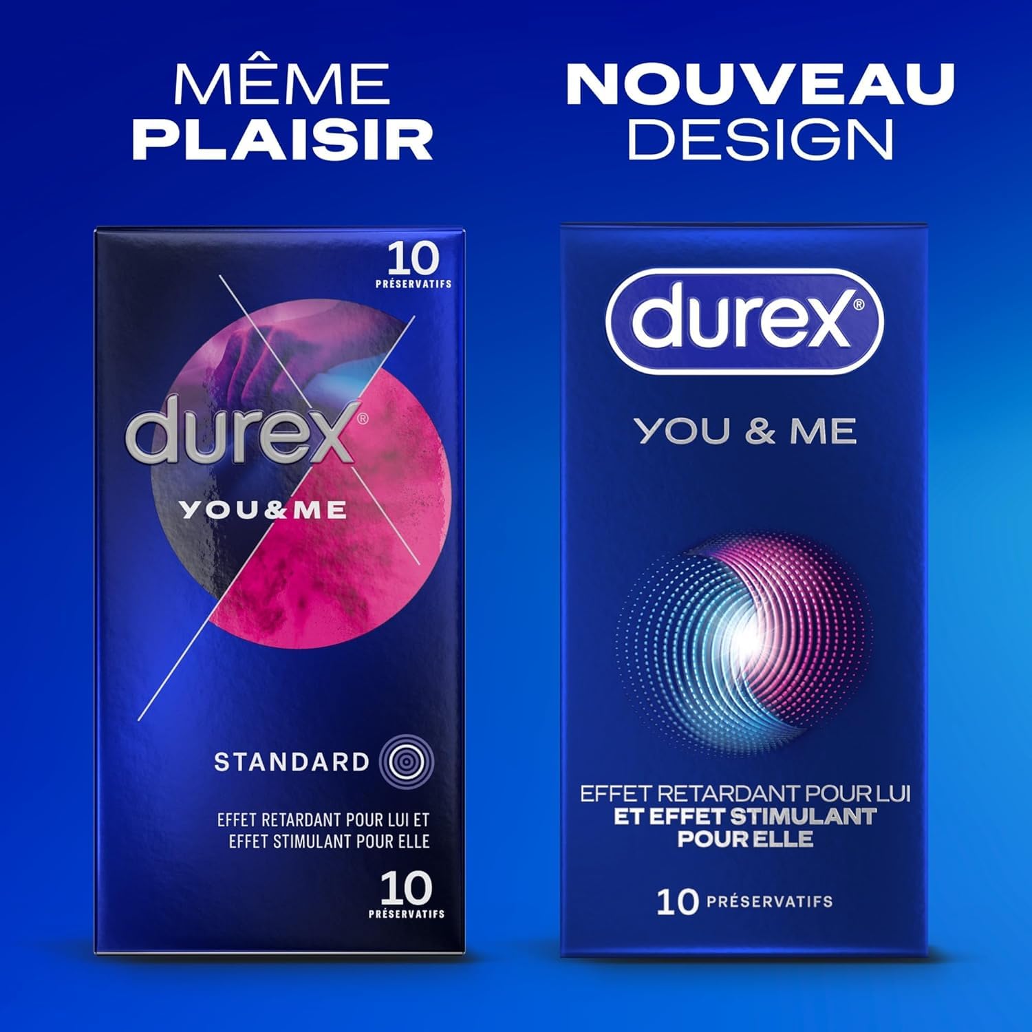 Durex YOU & ME - 40 Préservatifs - Retardant et Stimulant - Lot de 4 x 10 pièces
