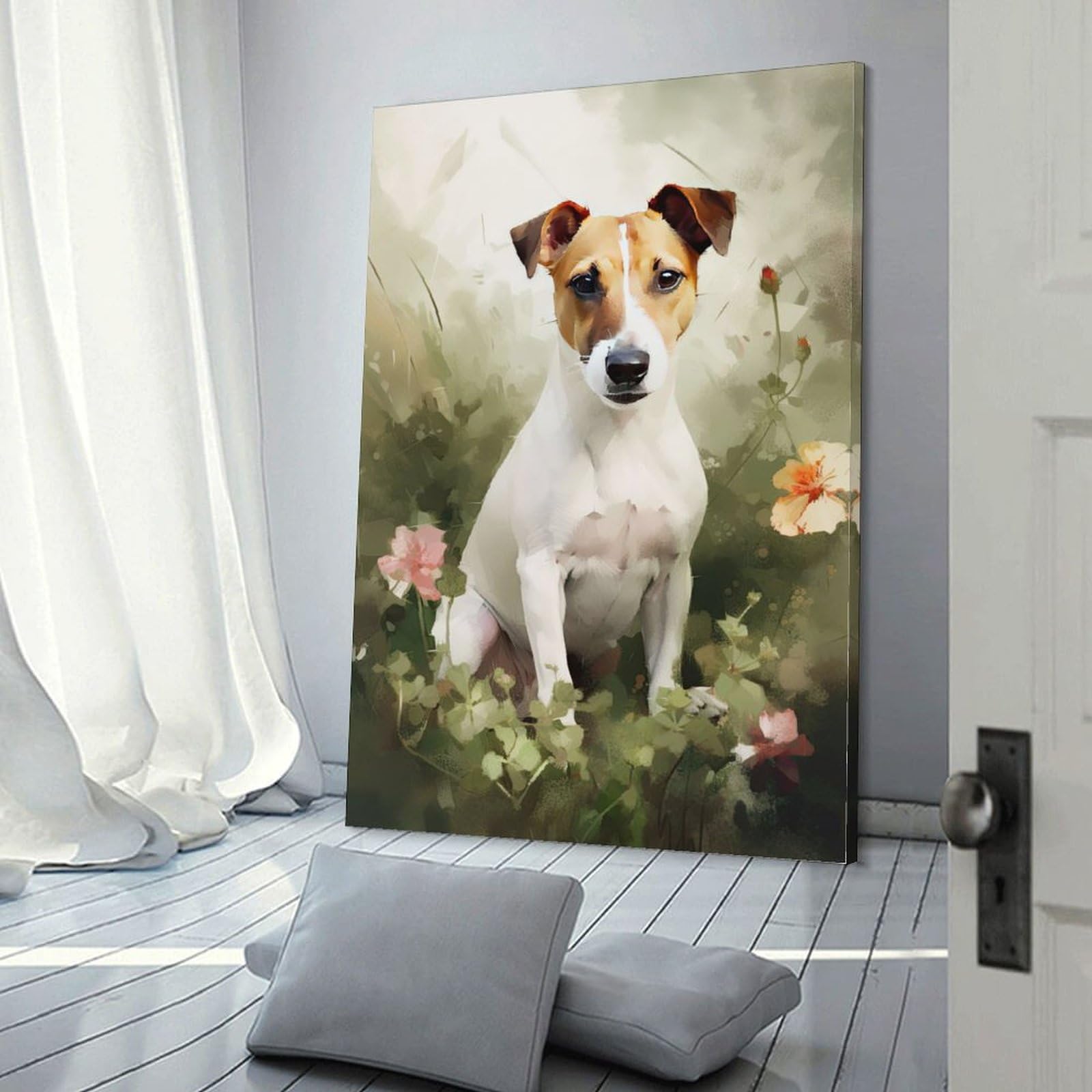 Poliuaws Frame-Jack Russell Watercolor Jack Russell Watercolor Canvas Pictures Prints For Special Occasions 08X12inch(20X30cm) Pictures For Living Room
