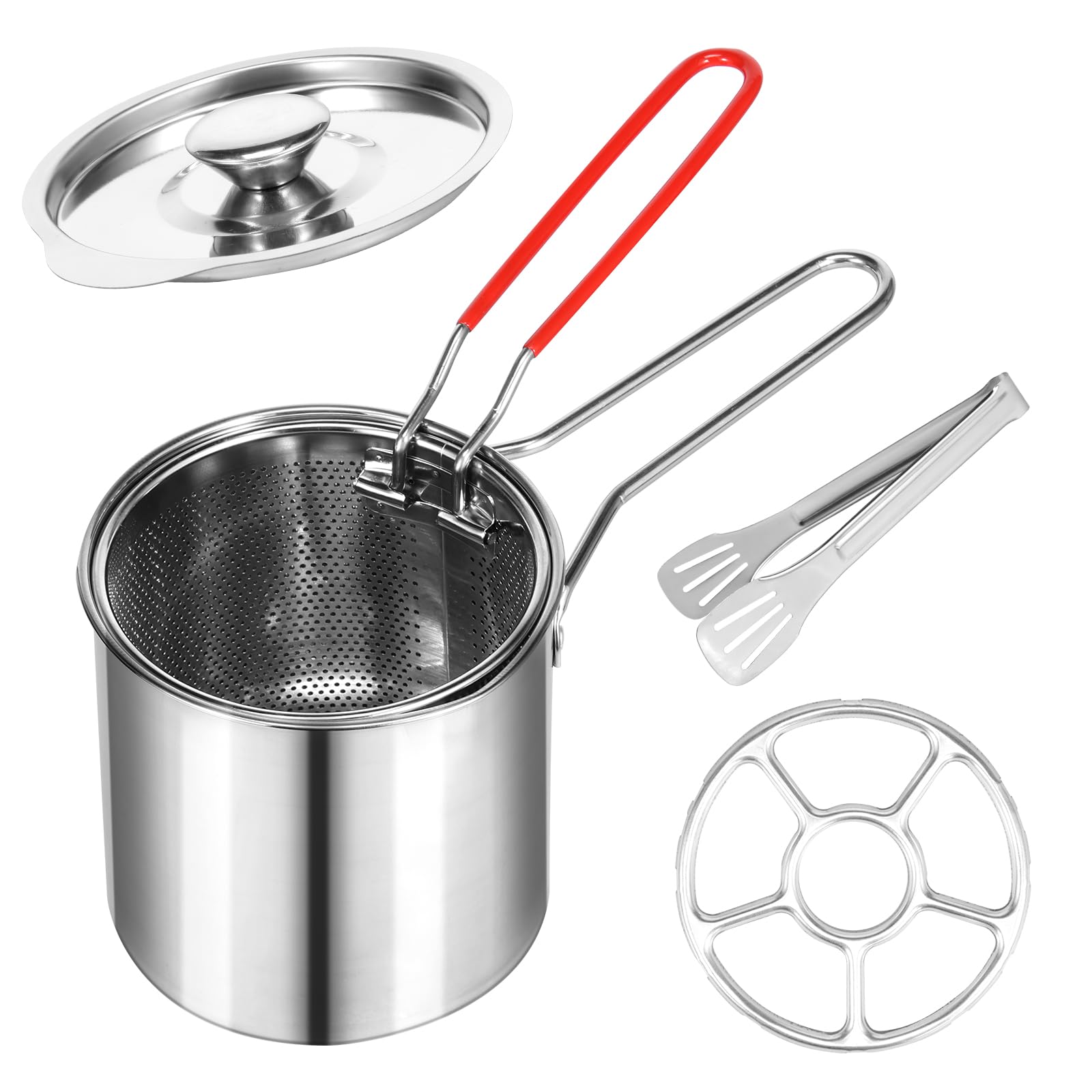 LYDODOKA Deep Fryer Pot with Basket, Mini Deep Oil Fryer with Anti-scalding Silicone Handle, 304 Stainless Steel Gadgets for Home, Outdoor, Tempura Chips, Fries, Fish & Chicken (C), 4.72 inch