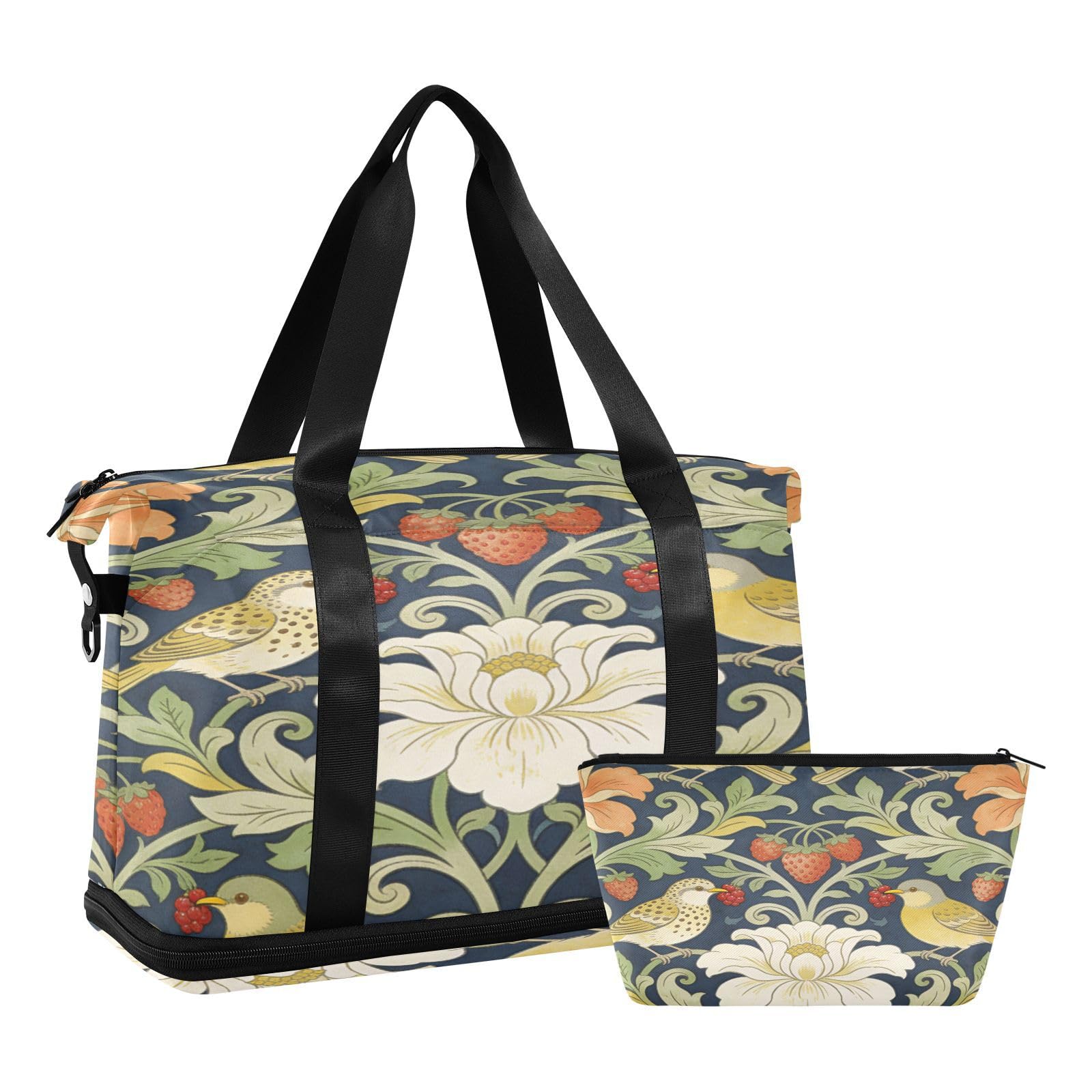 William Morris Red Strawberry Bird Carry On Torba na ramię z mokrą kieszenią Regulowany pasek Siłownia Sport Carry na wycieczkę Wodoodporna dla mężczyzn kobiet