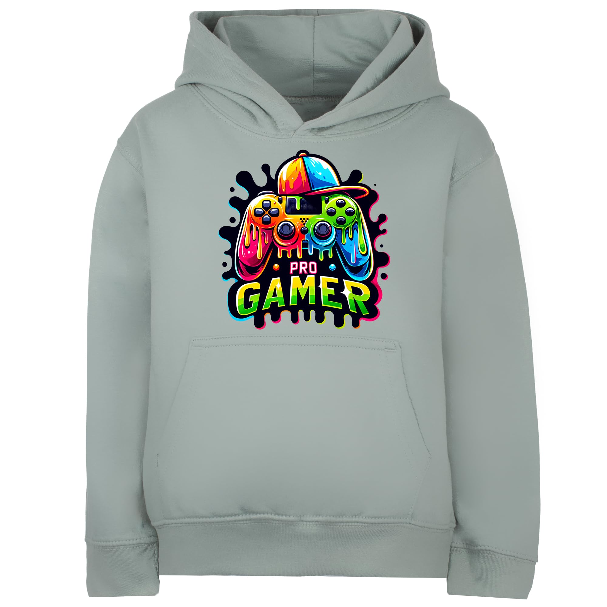 Fringoo Boys Green - Pro Gamer Gamer Hoodie For Cotton Rich Soft Hooded Sweatshirt For Gaming Pullover Jumper With Kangaroo Pocket Age 5-13 (Uk, Age, 12 Years, 13 Years, Regular, )
