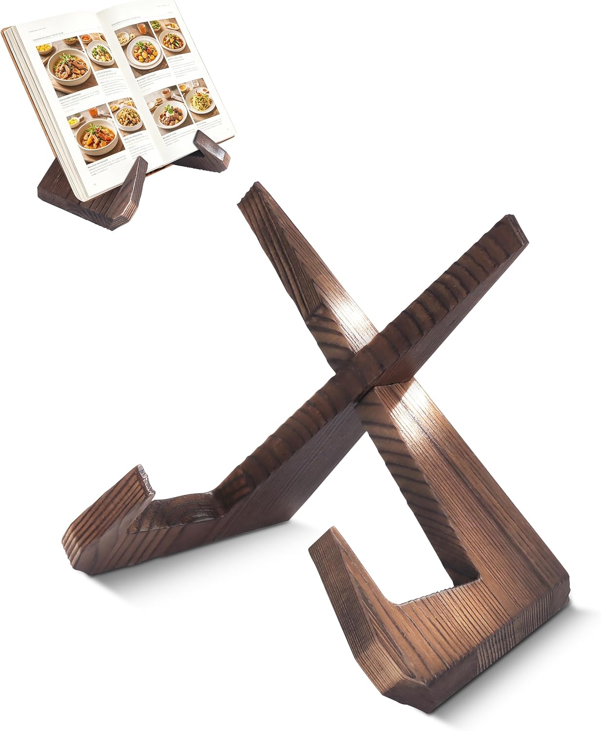Cookbook Stand for Kitchen, Wooden Cookbook Holder, Rustic Cook Book Holder Stand with Natural Wooden Grains, Recipe Book Holder for Kitchen Counter Gift for Home Chefs Cook Lovers