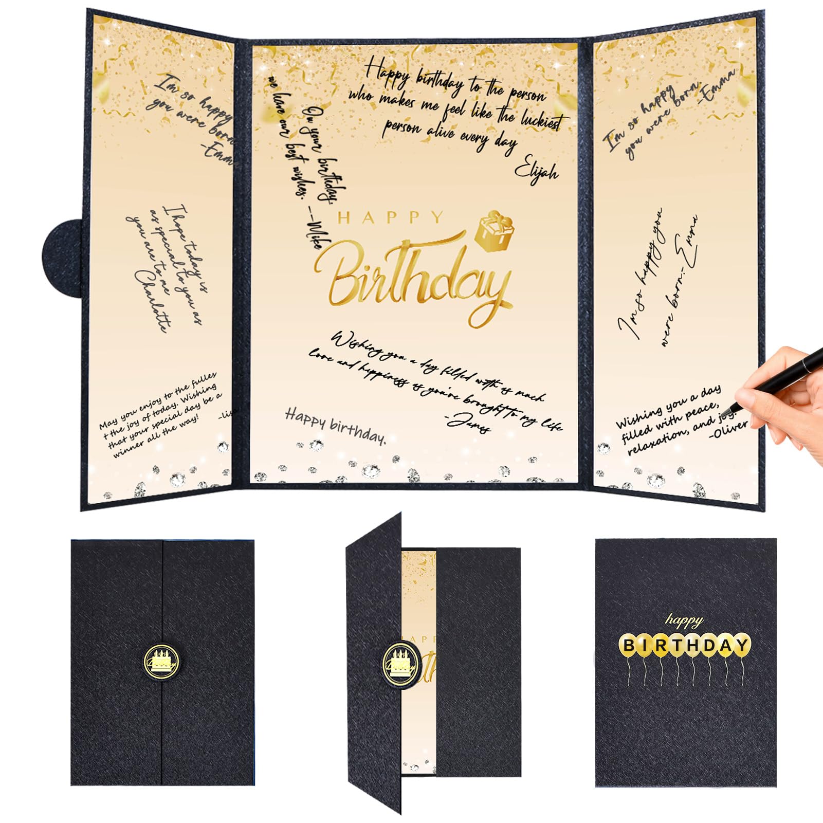 Crenics Black and Gold Birthday Guest Sign in Book Alternative 18" x 12"