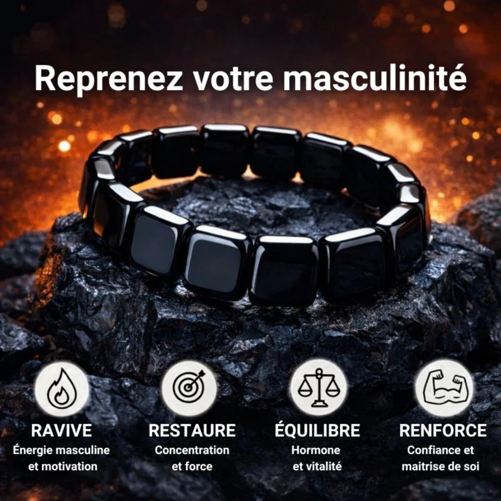 Hematyx Intense Bracelet en hématite naturelle pour homme，Un accessoire élégant pour le poignet, stylé et polyvalent, qui convient à toutes les occasions