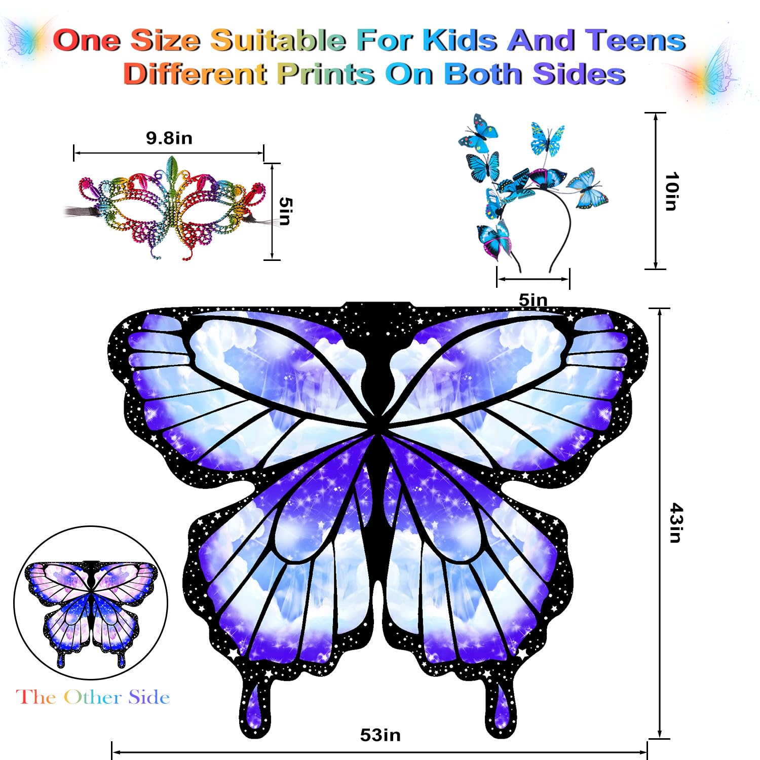 LYL. Ling Butterfly Wings for Girls Double-Sided Fairy Wings, Halloween Costumes for Kids Butterfly Costume for Girls (#004) - Image 4