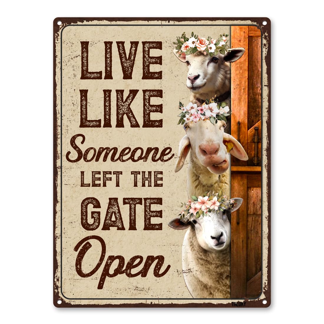 Sheep Sign Decor - Keep Gate Closed Sheeps Metal Signs, Gifts For Sheep Lovers Aluminum Rust Free 9" X 11", Pre-Drilled Holes, Weather