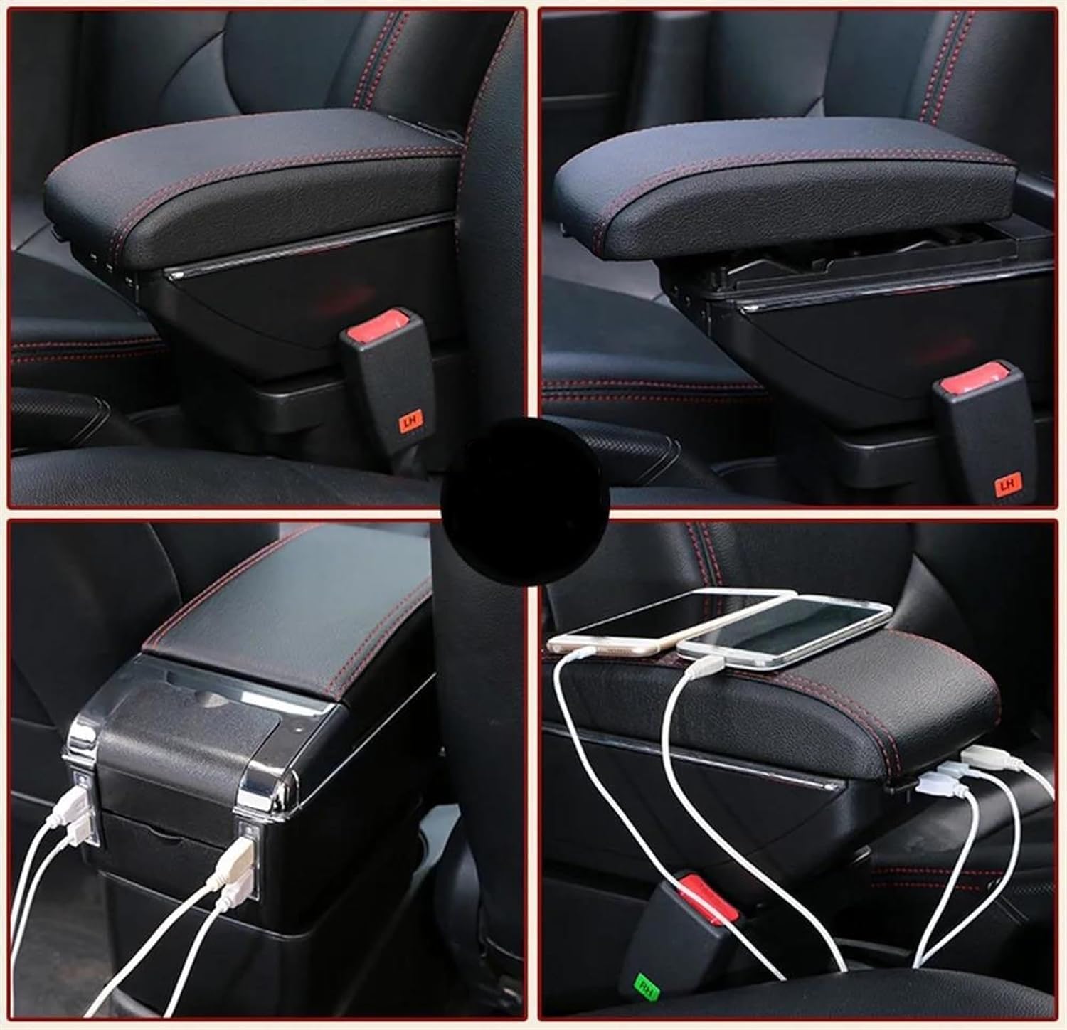 Box bracciolo per auto, contenitore universale per bracciolo per console centrale in ABS nero universale regolabile con interfaccia USB