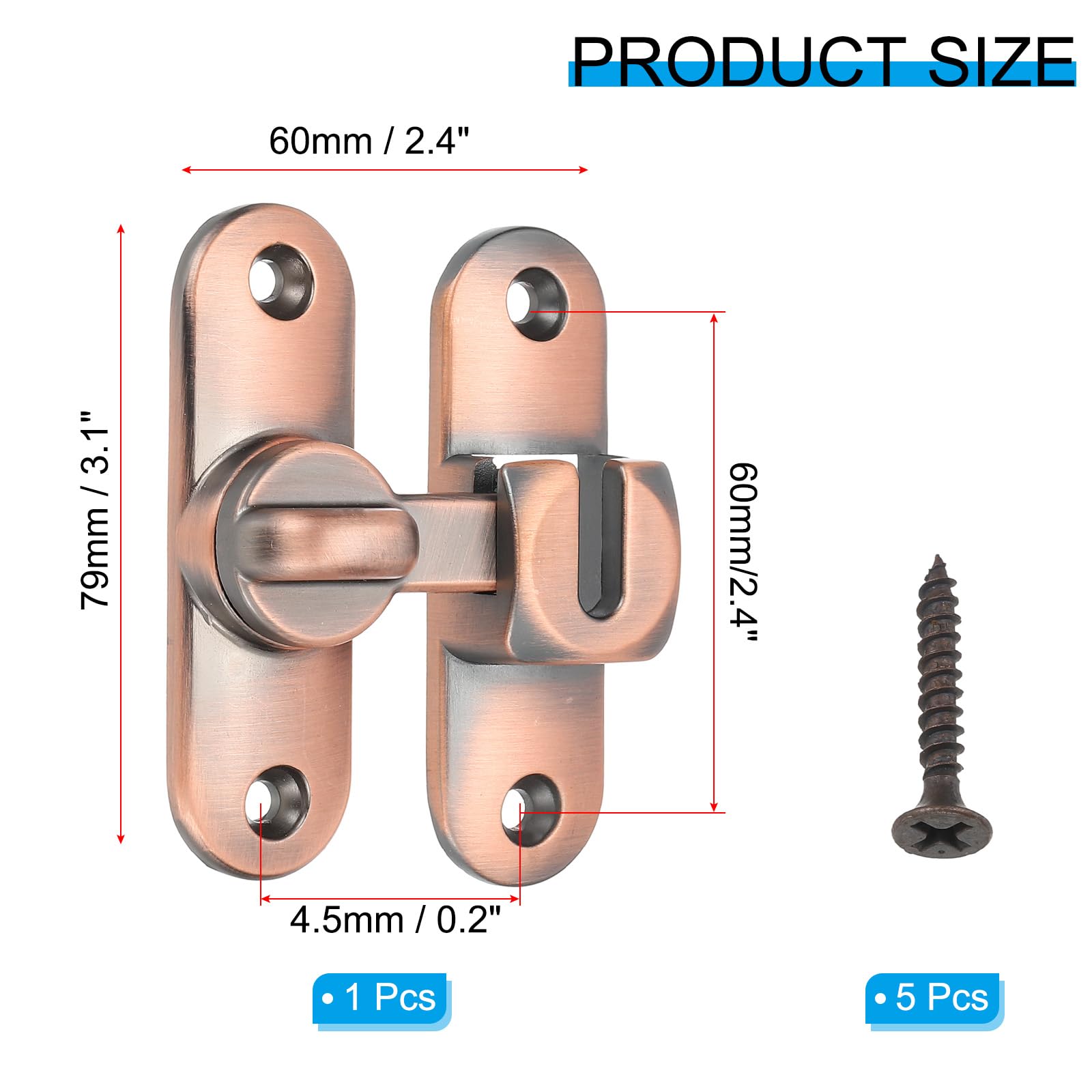 PATIKIL 1 Pack Flip Sliding Door Latch Safety Bar Gate Lock Hardware for Cabinet Bathroom Bedroom Garden Copper Tone - Image 2