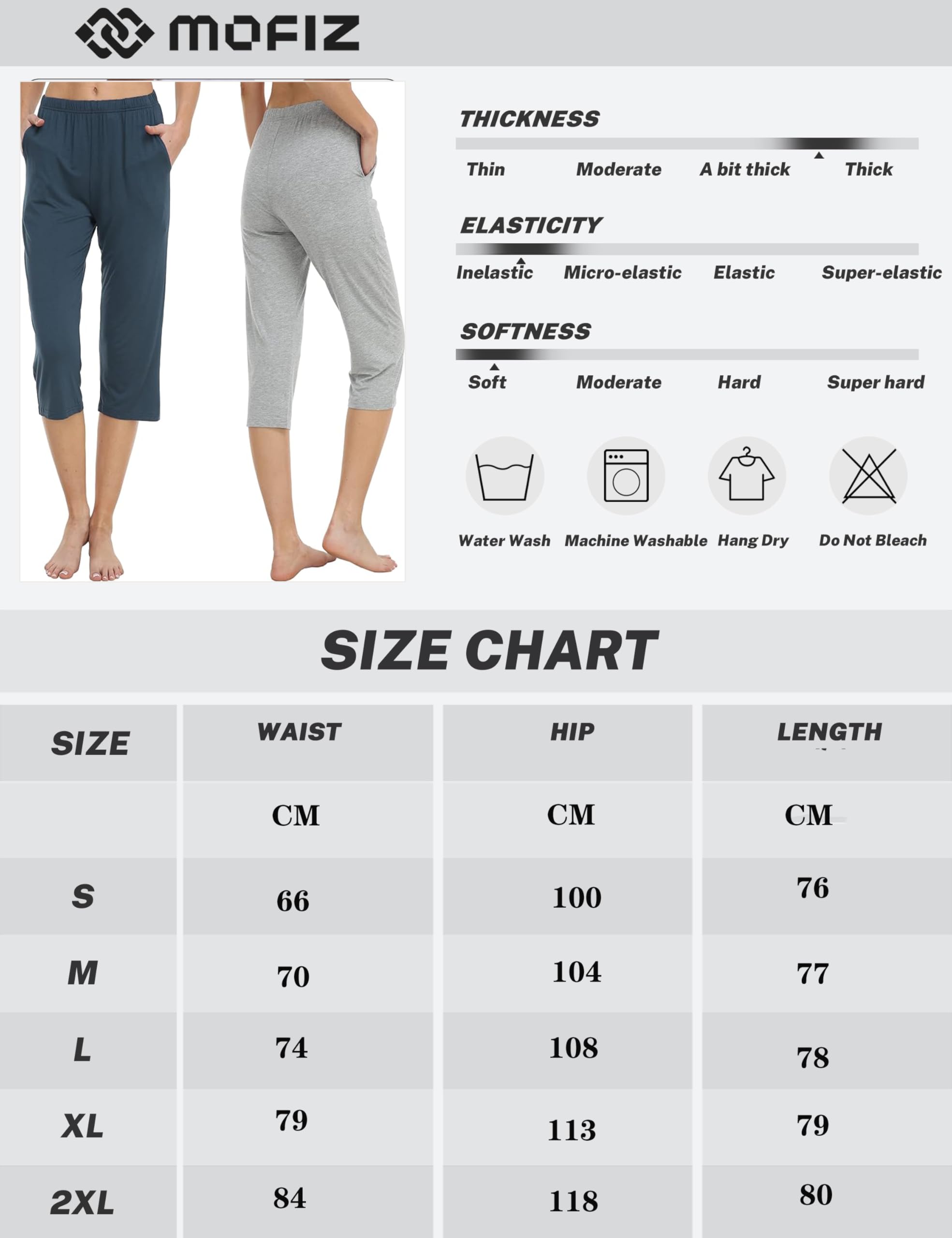 MoFiz Pantaloni Pigiama Donna 3/4 Pantaloni Lunghi per Dormire Pantaloni del pigiama Morbidi Pantaloni