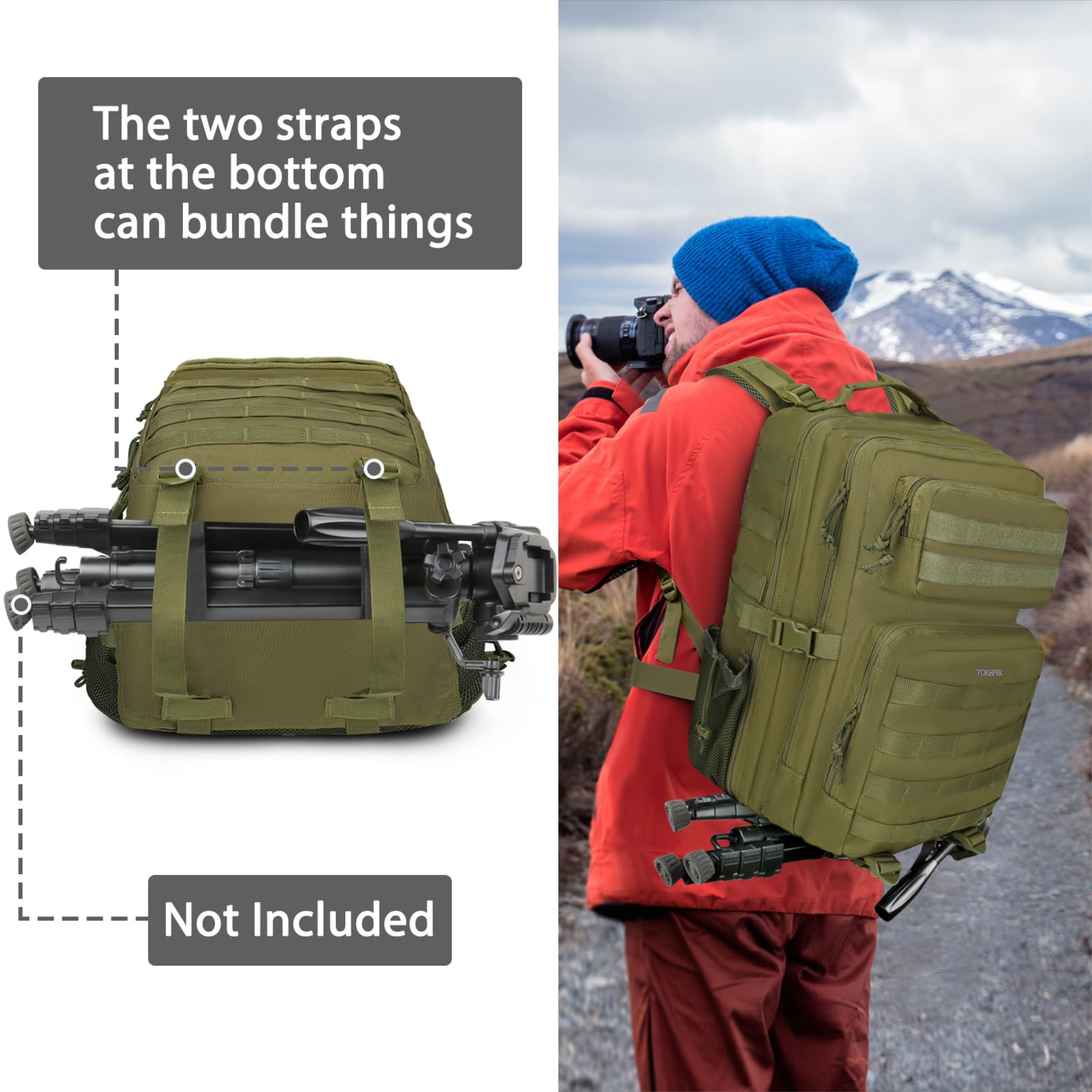 YOREPEK Zaino Tattico Militare 50L - Grande Zaino Da Viaggio Impermeabile, Trekking, Escursionismo, Caccia, Con Sistema MOLLE E Scomparto Per Laptop 17"