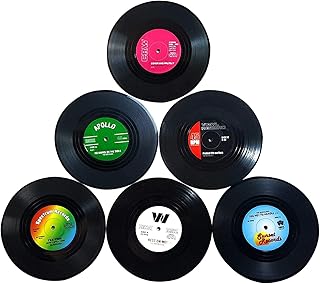 6 Pcs Coaster Housewarming Gifts Coasters Set Record Coasters Vinyl Record Coasters Retro Vinyl Record Mats Placemats for Cold Hot Drinks Anti-Skid Tabletop Protection Prevents Slipping 4.1 Inch Coasters Housewarming Gifts