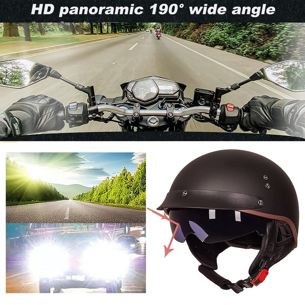 Demi Casque De Moto, Casque Jet Rétro, Casque Bol Moto Homologué ECE, Casques Vintage à Face Ouverte, avec Pare-Soleil et Doublure Intérieure Amovible, pour Vélos Motos Scooter