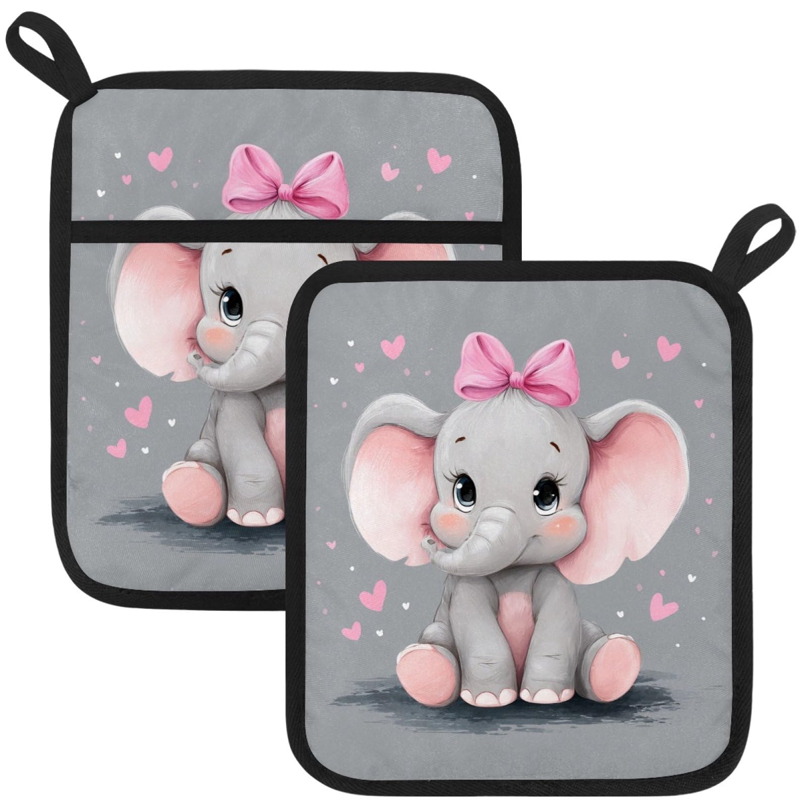 VAPOKF Elephants Heat Resistant Pot Holders, Thick Pot Holders Pad with Hanging Loop for Kitchen, Oven Cloth Pads for Kitchen Baking Microwave Oven