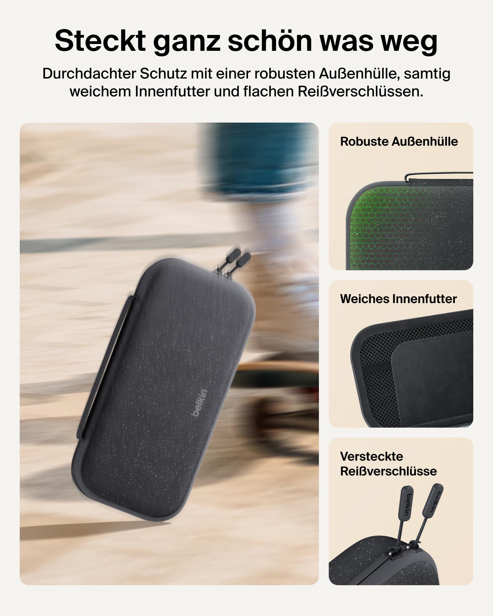 Belkin Nintendo Switch 2 Tasche mit 10.000 mAh Powerbank LCD-Anzeige 20 W Schnellladegerät AirTag Fächer Anthrazit
