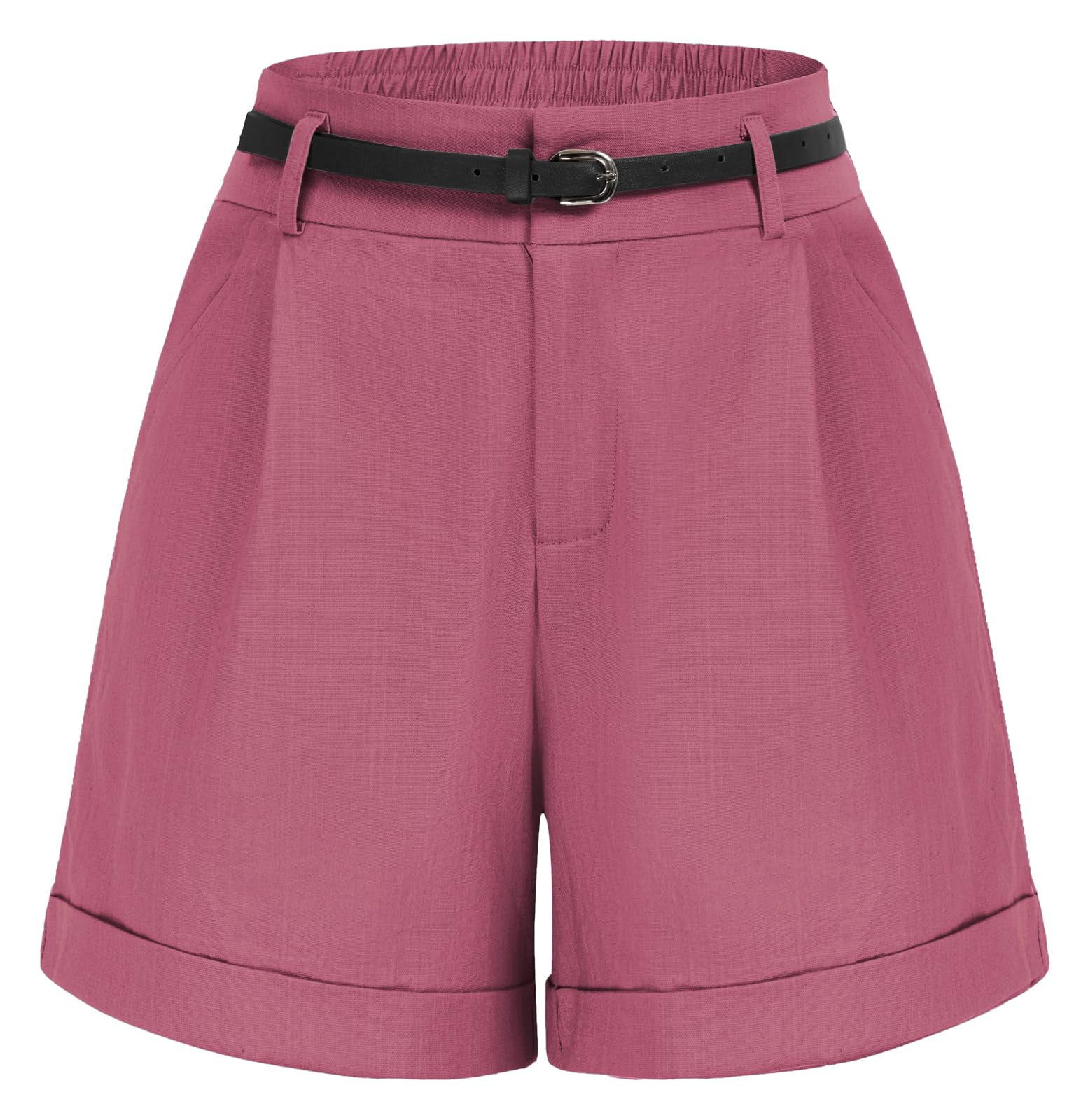 Belle Poque Women Bermuda Shorts Elastic Waist Wide Leg Shorts with Pockets &amp; Belts