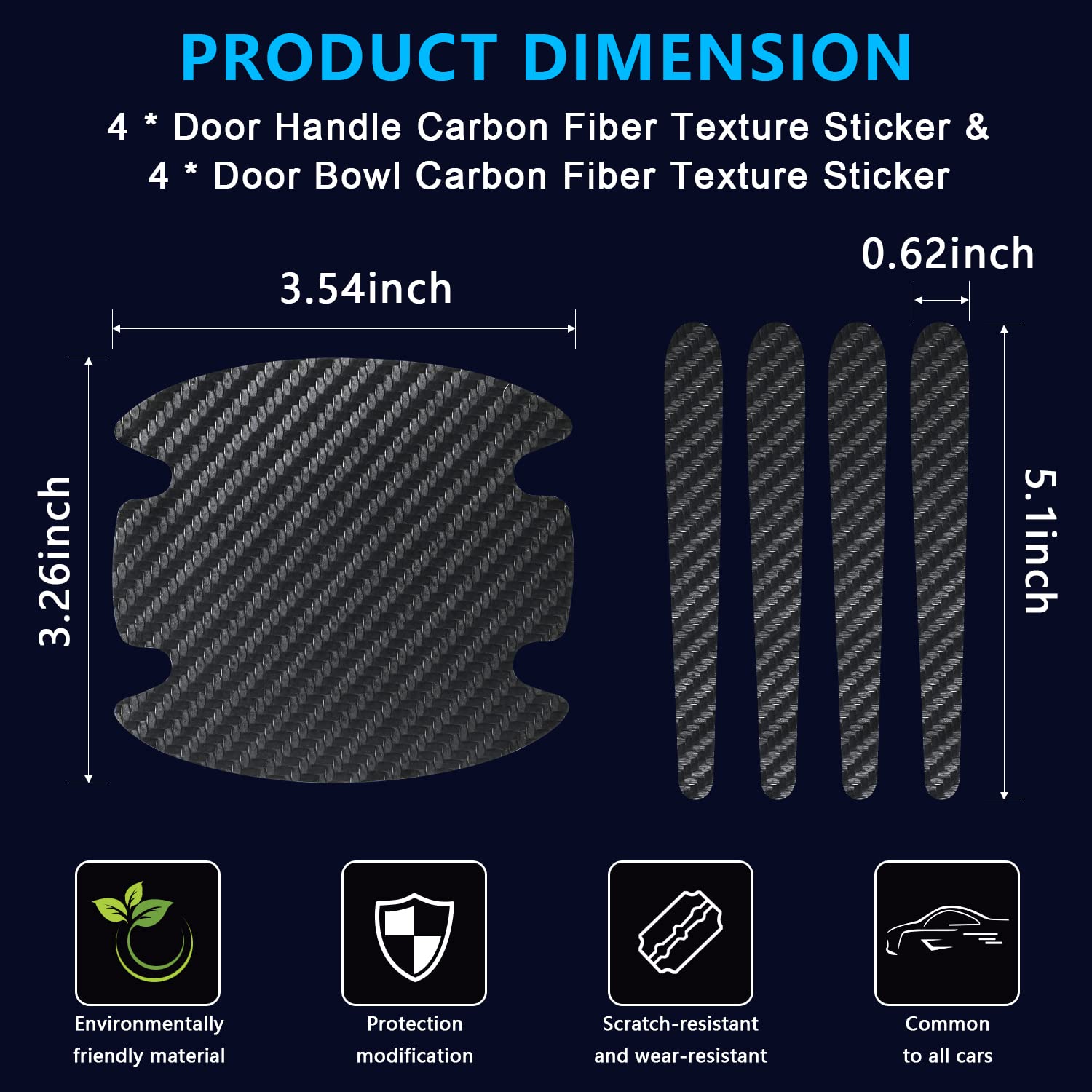 Ourzop 8Pcs Car Door Handle Sticker, Carbon Fiber Cup Scratches Protector Door Handle Side Sticker Scratch Protector Door Handle Paint Scratch Protection Protective Film
