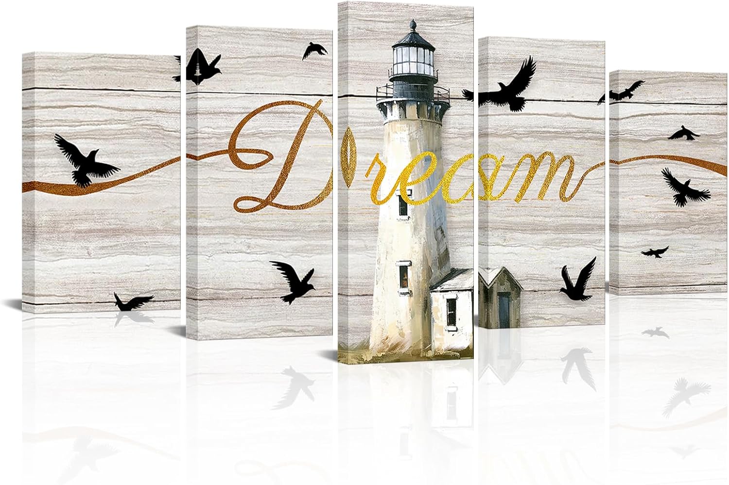 FuShvre Nautical Wall Art Lighthouse Pictures Prints on Canvas 5 Pieces Coastal Wall Decor Framed Medium Size
