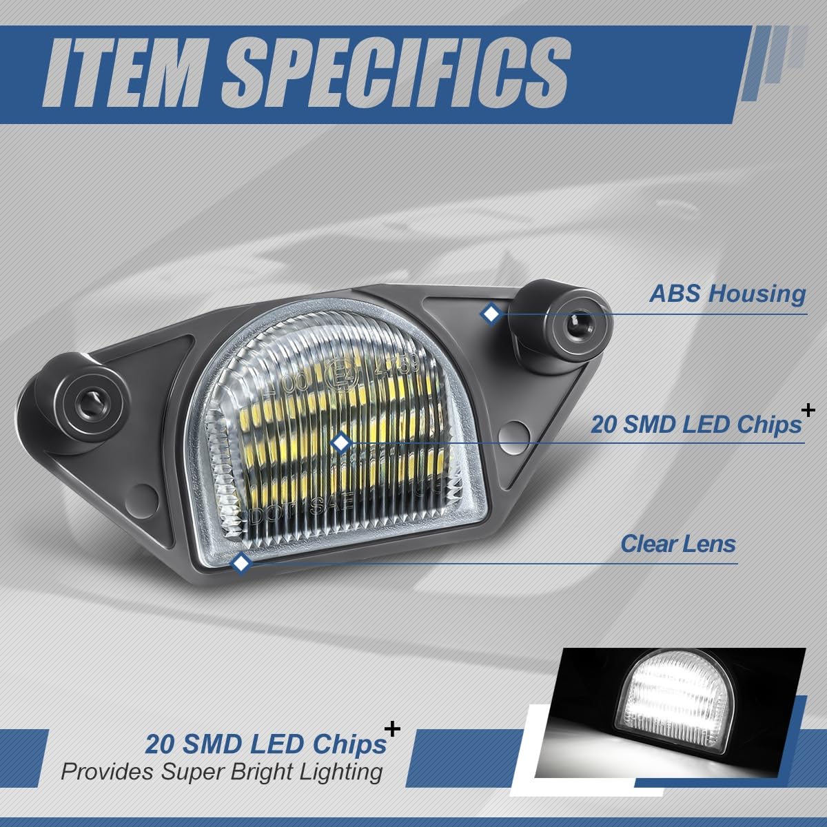 Auto Dynasty License Plate Light Compatible with 1982-2013 Buick Chevy GMC C/K Series Pontiac, Pair of Full White LED License Plate Lamp Assembly, Black Housing Clear Lens