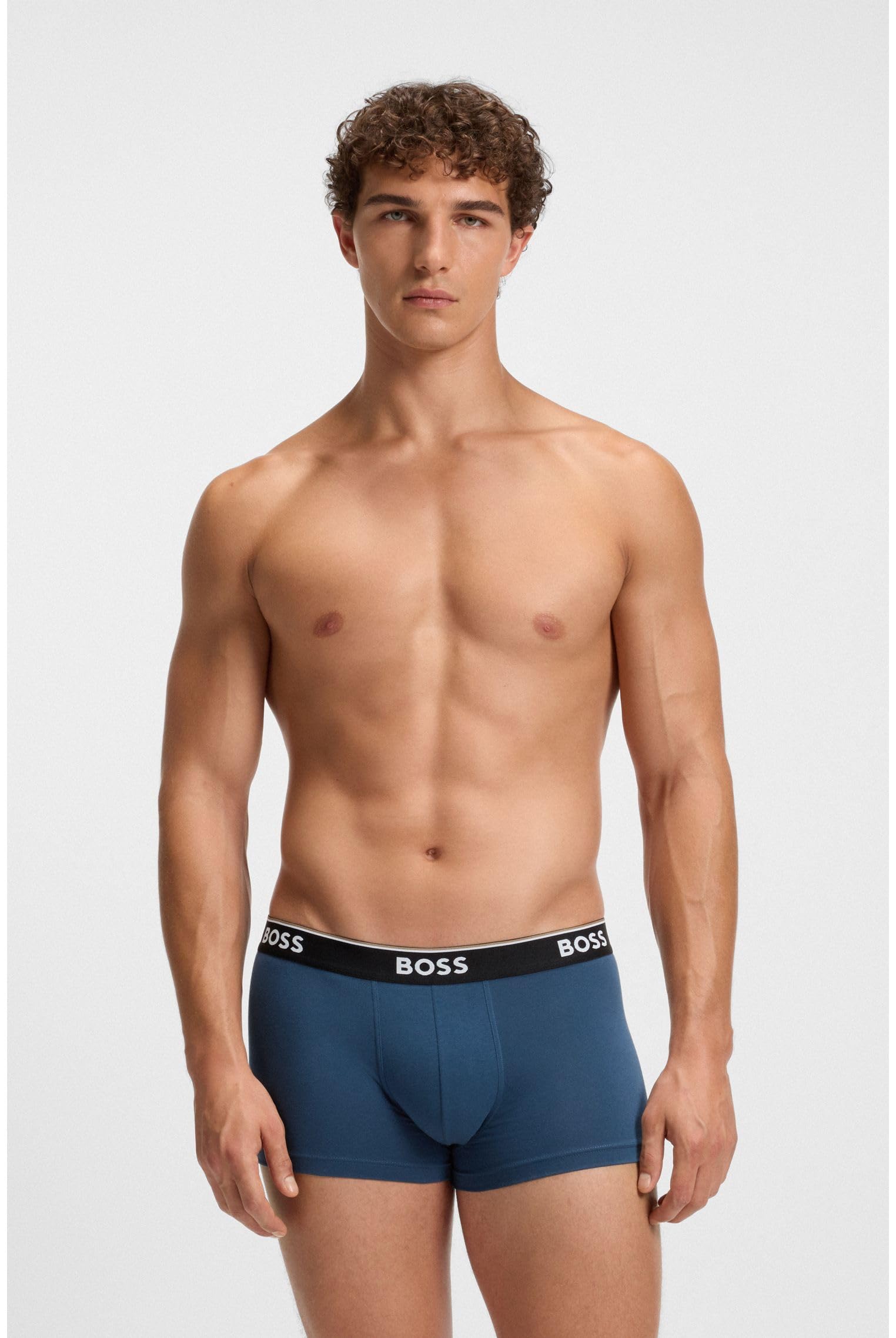 BOSS Dreierpack Eng Anliegende Boxershorts Aus Stretch-Baumwolle Mit Kurzem Bein Und Logos Am Bund