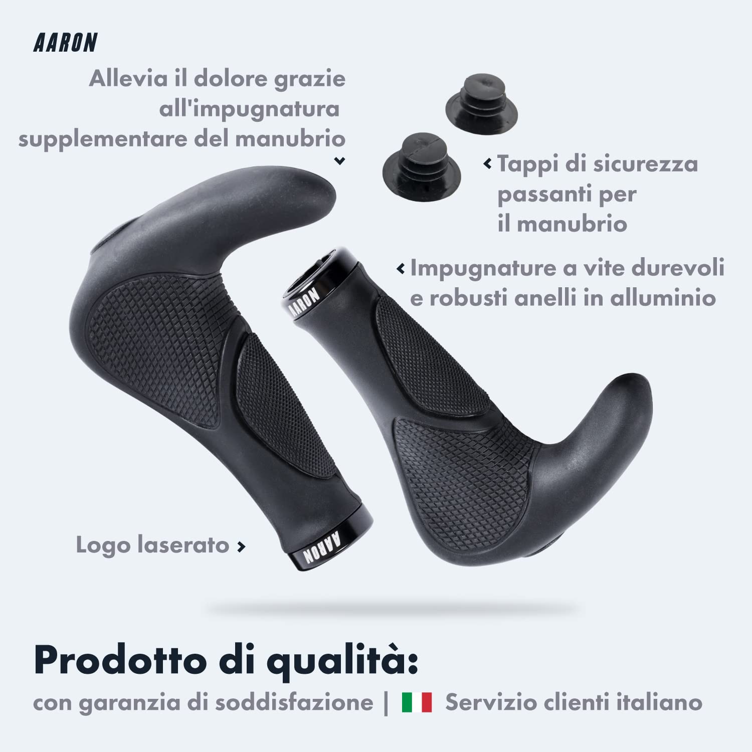 AARON Horn - Impugnature per manubrio bicicletta con gel ammortizzante - struttura ergonomica in gomma antiscivolo - per bici elettrica, da trekking, mountain bike, da turismo, ecc.
